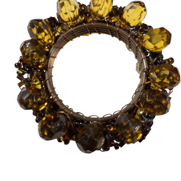 Brown Amber tone Beaded Napkin Rings Wire Wrap Design autumn Thanksgiving - Picture 3 of 4